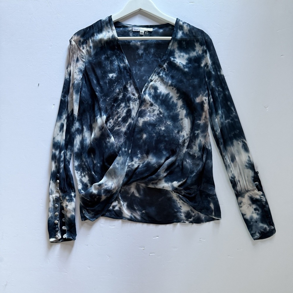 Young Fabulous Broke Women's Blue Tie Dye V-neck Boho Blouse Faux Wrap Size‎ XS